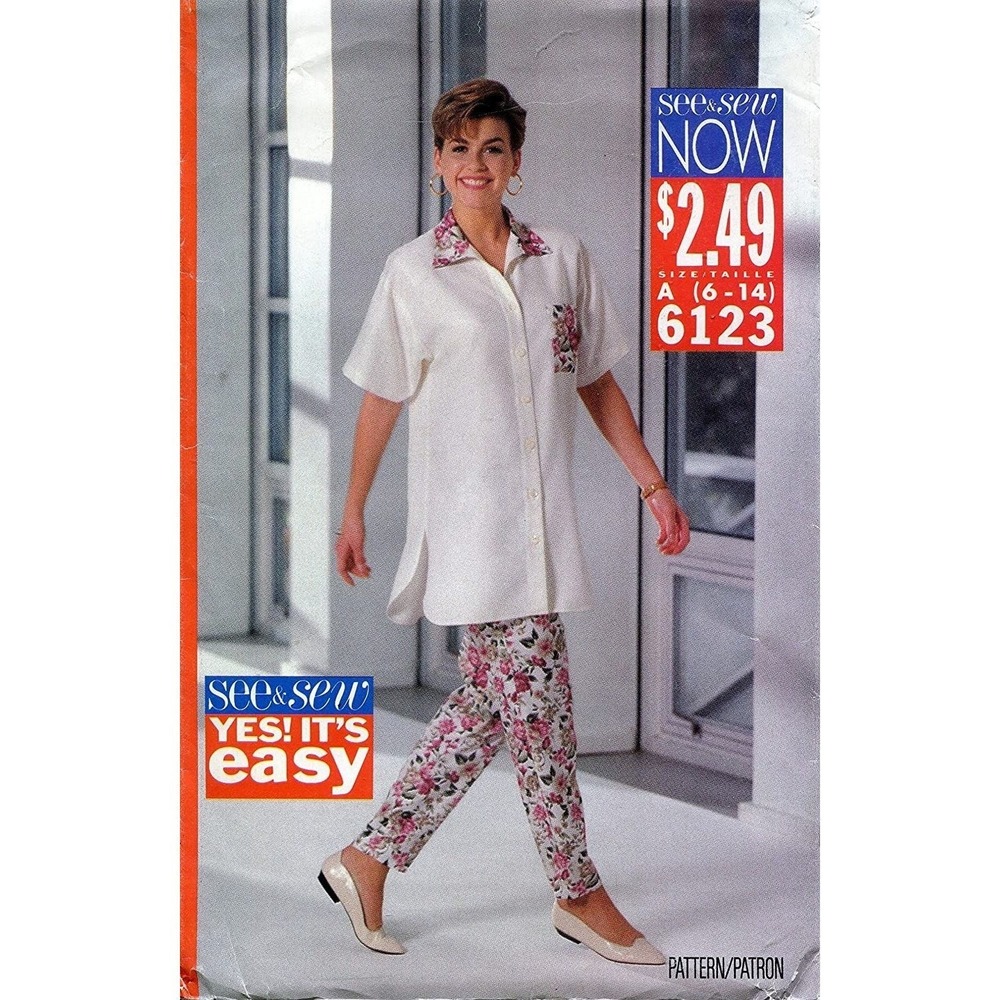 Butterick See and Sew Sewing Pattern 6123 Top and Pants Misses Size 6-14